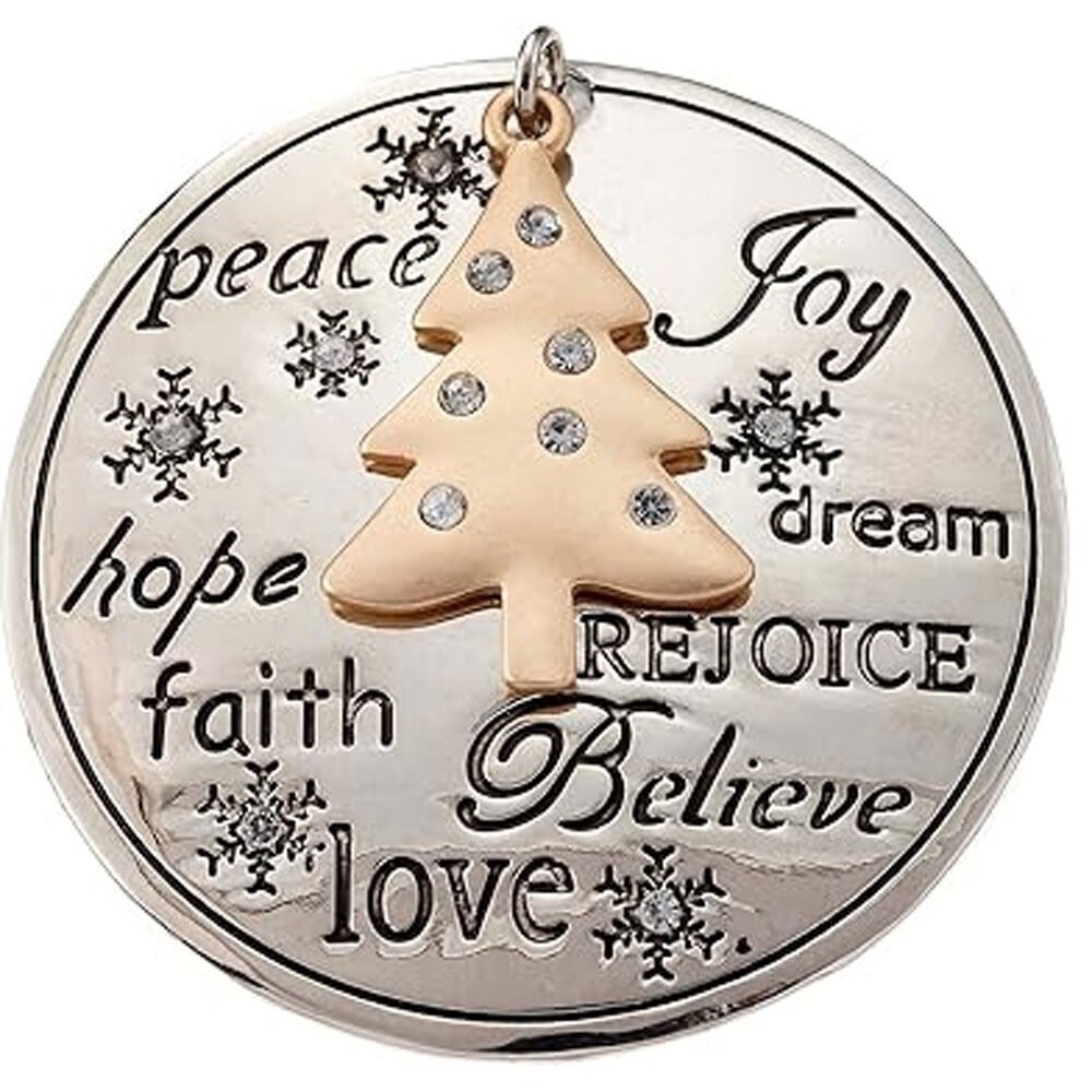 Christmas Tree Brooch Pin Peace Joy Faith Love Believe Holiday Rhinestone